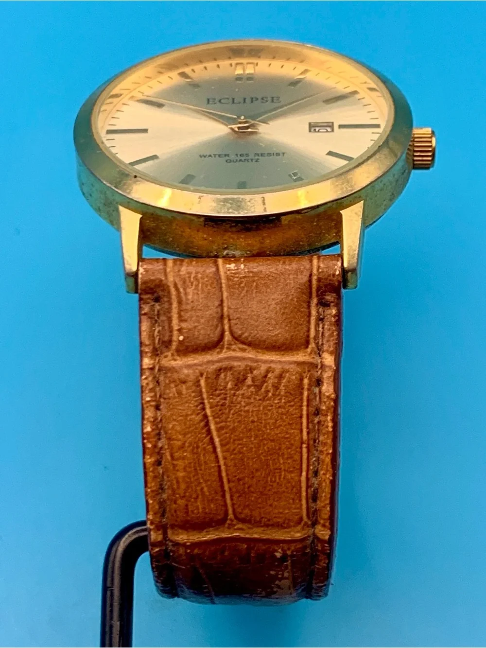 ECLIPSE Men’s Quartz Wristwatch Leather Band Date Japan Movt Working New Battery
